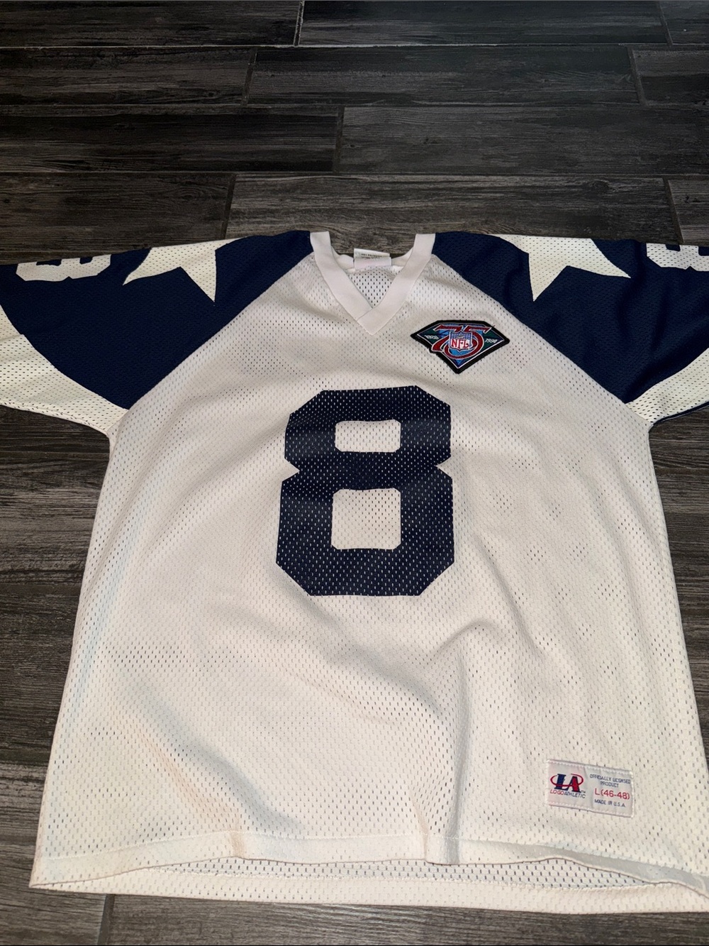 Logo Athletic Troy aikman vintage nfl 75 years logo  #8 Men’s Football Jersey